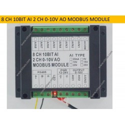 2 AO 8 AI( 20mA / 5V / 10V / 15V / 20V / 30V ) RS485 12bit Modbus Module
