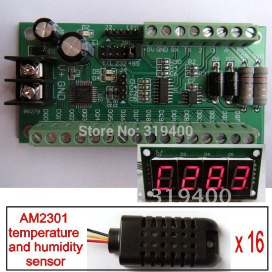 WITH LED Meter 16 way Humidity and Temperature AM2301 RS485 RS232 TTL Board  Modbus module 