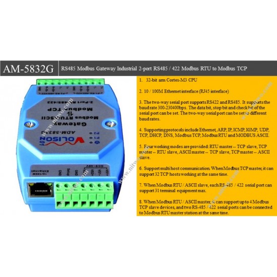 RS485 Modbus Gateway Industrial 2-port RS485 / 422 Modbus RTU to Modbus TCP