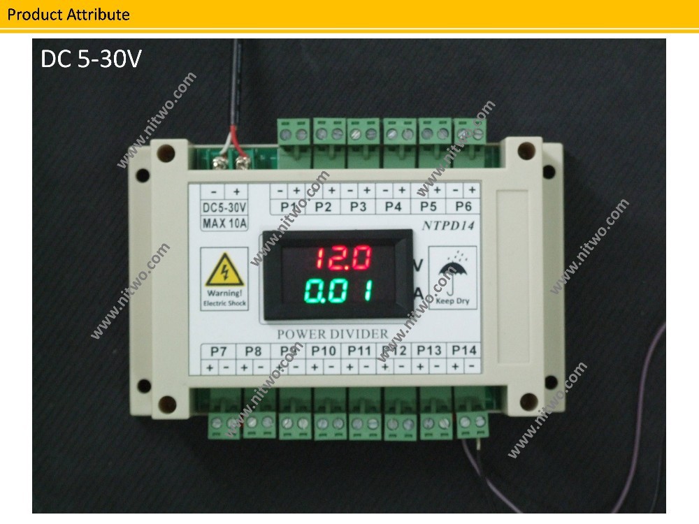 DC 5-30V 1 to 14 power supply divider multifunction module with voltage and  current meter suit for CCTV Camera DIN 35