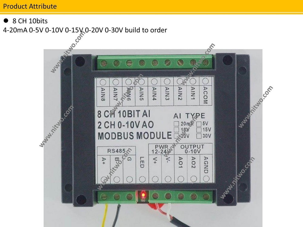 2-AO-8-AI-20mA--5V--10V--15V--20V--30V--RS485-10bit-Modbus-Module